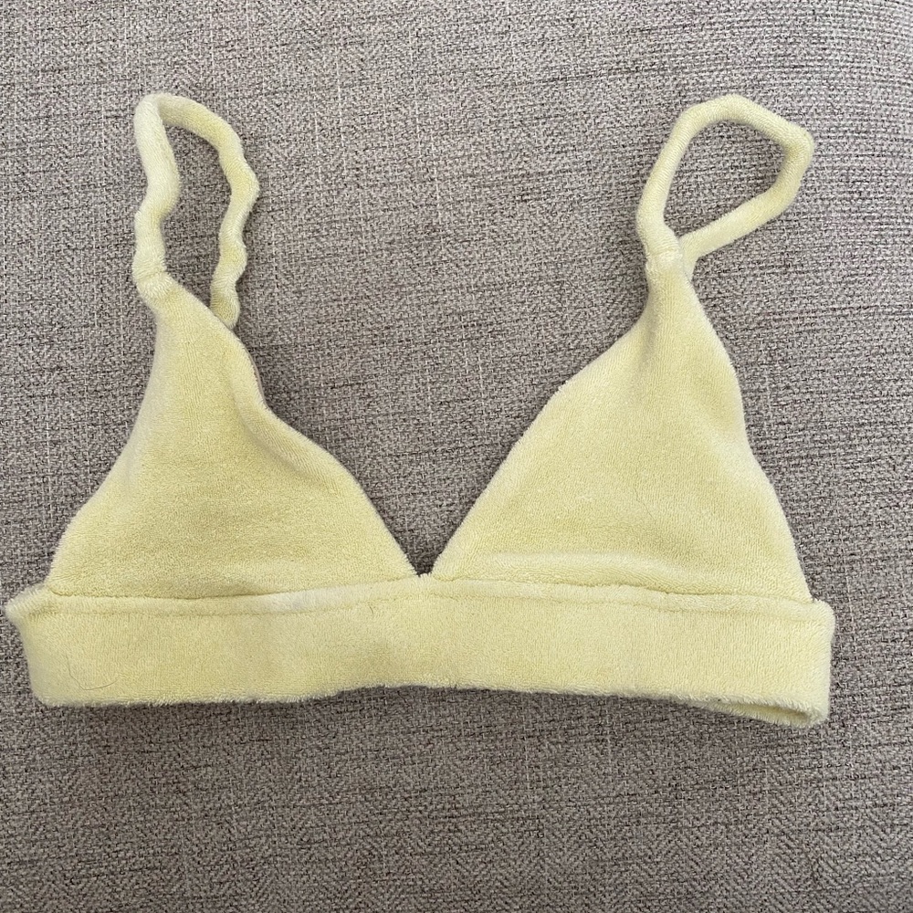 Pre owned Frankie’s bikini yellow terry bikini top size xs